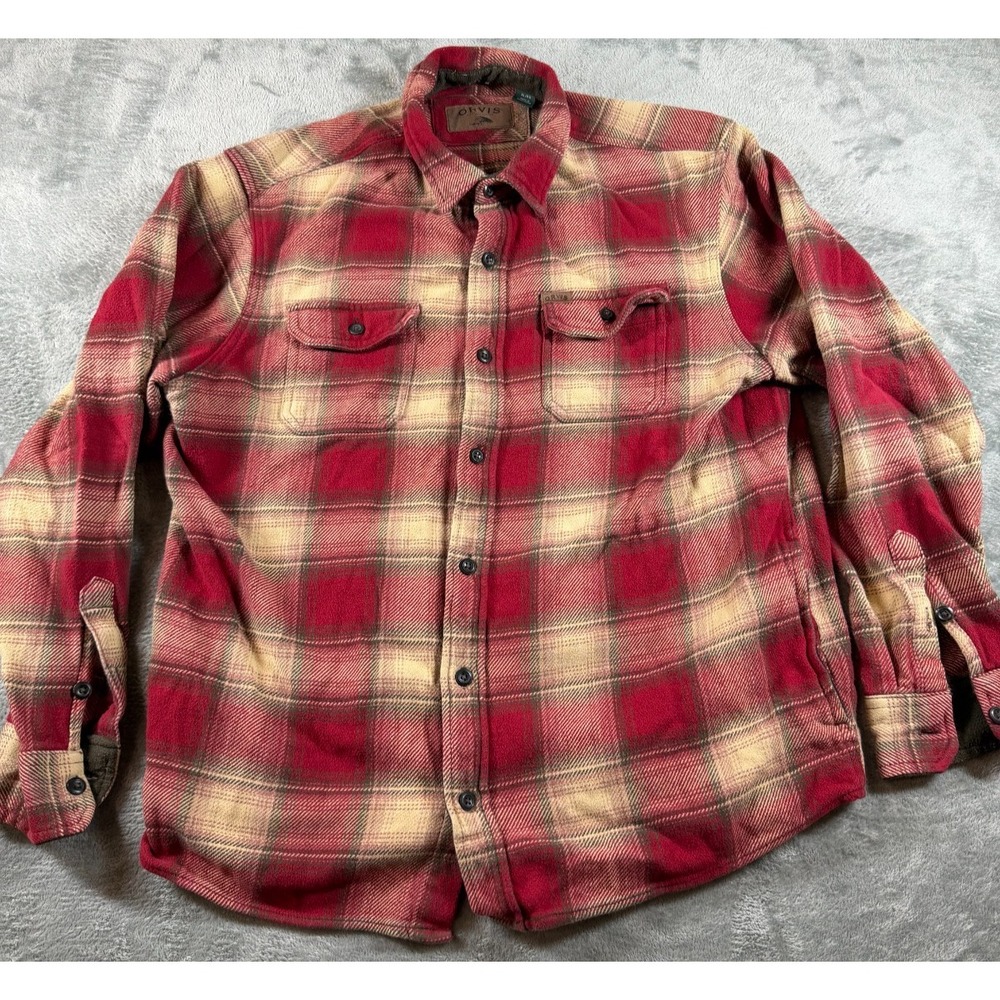 Orvis Classic Collection Red Plaid Heavy Flannel Shirt XL Lined Cotton Workwear